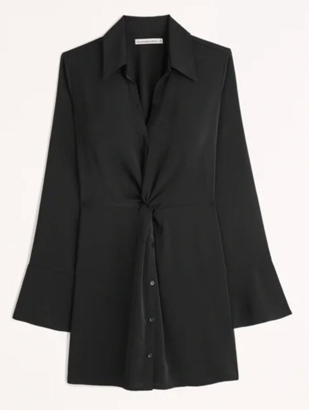 Abercrombie & Fitch Women's Mini Dress Black Twist-Front Long Bell Sleeve Sz S - Picture 1 of 12